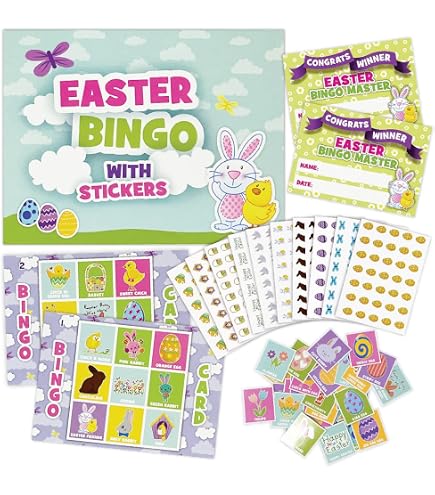 Falafoty Pin The Tail On The Bunny - Jeu De Fête Pâques Avec 16 Autocollants Œufs Et Bandeau