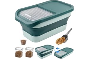 SAMLONGE Conteneur à Croquettes pour Chien Chat,7 kg Boite Croquette Chien Pliable avec Tasse à Mesurer,Cuillère,2 Conteneurs,Rangement Croquette Chien, Chien Seau de Stockage pour Friandises Animaux (Vert)
