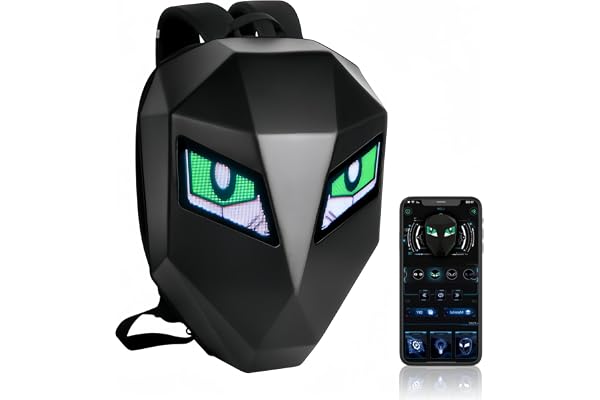 Bewinner Sac à Dos LED Moto au Design Cool – Sac à Dos de Moto Homme Rigide 3D avec écran Couleur Programmable – Sac a Dos Moto Etanche pour Casque d'équitation pour l'extérieur (Noir givré)