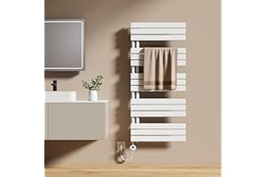 EMKE Scaldasalviette Elettrico con Termostato 132x60 cm, 800W Bianco, Scaldasalviette a Basso Consumo, Resistenza Riscaldante con Timer, Termoarredo Bagno, Scaldasalviette Elettrico Bagno