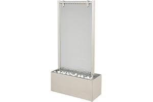 KÖHKO® Vattenvägg ca 93 cm i rostfritt stål med glas - Vattenspel med LED-belysning för vardagsrum, terrass