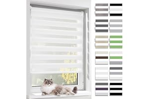 BelleMax Store Enrouleur Jour Nuit,Tissu Double,Rideau sans Perçage,Translucide Occultant Protection Vie privée,pour Fenêtre et Porte,(Largeur du Tissu 70 cm),Blanc,70l x 180L cm