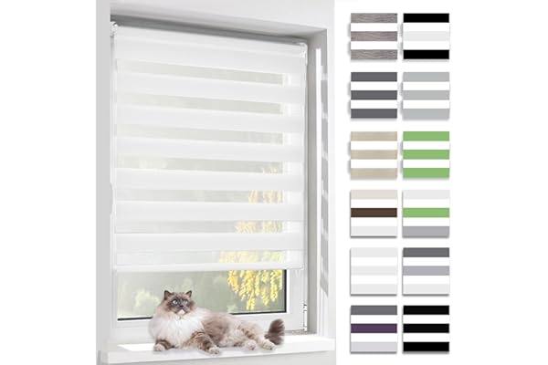 BelleMax Store Enrouleur Jour Nuit,Tissu Double,Rideau sans Perçage,Translucide Occultant Protection Vie privée,pour Fenêtre et Porte,(Largeur du Tissu 70 cm),Blanc,70l x 120L cm