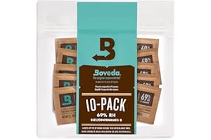 Boveda pour cigares/tabac | régulateur d'humidité dans les 2 sens à 69% d'HR | taille 8 pour max. 5 cigares | technologie brevetée pour cave à cigares | pochette refermable hermétique de 10 sachets