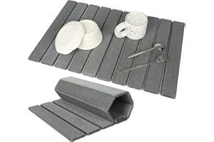 Bourske Abtropfmatte Geschirr, Stone Drying Mat für Küche 60x40cm, Kieselgur Quick Dry Stone Mat Faltbare Steinmatte Dish Drying Mat für Küche, Dunkelgrau