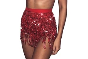 Zookey Sequins Tassel Skirt Belly Dance Skirt Rave Fringe Hip Scarf Costume Dance Mini Wrap Skirts for Women and Girls