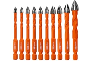 BGTEC Masonry Drill Bits Set - 5mm*2/6mm*4/8mm*2/10/12mm Tungsten Carbide Tip Tile Drill Bit Set for Ceramic Tile, Brick Wall, Concrete, Wall Mirror, Glass, Plastic and Wood Hex Shank.