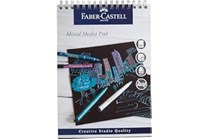 Faber-Castell Creative Studio - Blocco per supporti misti, formato A4, carta rilegata a spirale (nero), 250 g/m², 30 fogli, tutti i supporti, acrilico, pittura ad acquerello, matite, pastello,