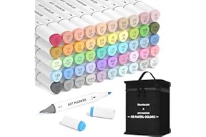 Shuttle Art Feutre à Alcool Pastel, 50 Couleurs, à Double Pointe avec 1 Mélangeur et 1 Etui de Rangement, Marqueurs de Dessin Parfait pour Animation Art Esquisse Manga