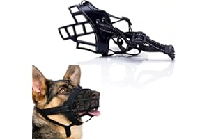 PUBIAO Muselière pour chien avec panier souple en caoutchouc et résine,Sangles respirantes et réglables,Convient pour les chiens de petite, moyenne et grande taille,Anti-morsure,Taille L,Noir