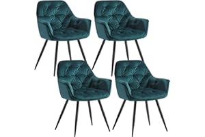 AINPECCA Dining chairs with Velvet Thick Padded Upholstered Kitchen Tub Chair Armchair with Backrest Metal Legs Living room Reception Leisure Chairs for Bedroom Lounge Office(Teal,4)