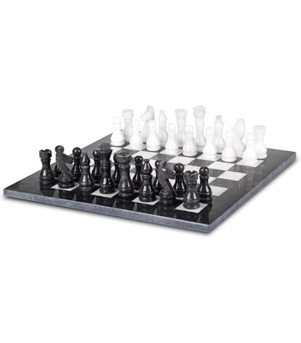Jeu D'échecs En Marbre Blanc Et Vert – 25,4 Cm – Fait Main – 32 Pièces + 2 Reines – étui Rangement – Luxe