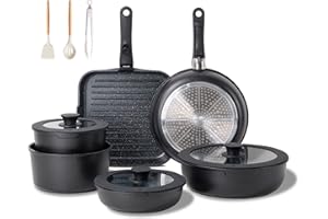 JEETEE Set Pentole Induzione 25 pezzi, Set Padelle Antiaderenti con Manici Rimovibili, Padelle 20/26cm, Padella Profonda 26cm, Casseruola 18/20cm, Padella Grill 26cm, Impilabile, Adatto ai Forni
