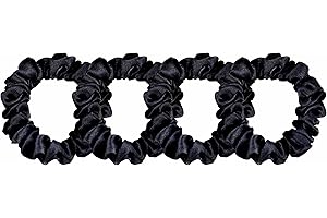 LANG HORN LangHorn Skinny Hair Scrunchies, Soft Silk Satin Elastic Soft Hair Ties Scrunchy Hair Bands Ponytail Women Girls Lady Children (Set of 4 Skinny Black)