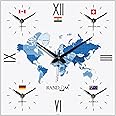 RANDOM Silent Movement World Wall Clock with Different Time Zones for Home/Living Room/Bedroom/Office/Shops/Dining Hall Stylish Clock - Multi - 9345