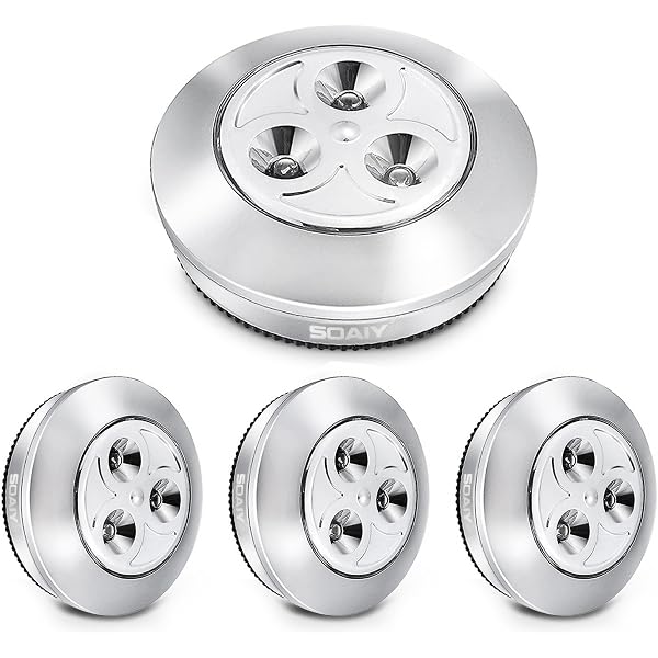 Luz LED Adhesiva A Batería - Lámpara Nocturna Con Pulsador, Autoadhesiva, 3 Bombillas LED, Plata (Pack 6) - Ideal Para Armarios, Pasillos, Cocinas, Sin Cable