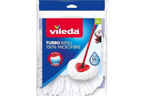 Vileda Turbo Easy Wring & Clean Classic reservmopphuvud, lämplig för alla Vileda golvmopp för alla hårda golv, tar bort över 99% av bakterierna endast med vatten*, 1-pack