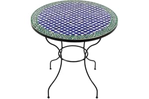 ‎ALBENA MAROKKO GALERIE albena Marokko Galerie Fassia Marokkanischer Mosaiktisch Ø 80cm Rund Fassia (grün/blau) Mediterranen Garten Mosaiktisch - Urlaubsfeeling für Zuhause