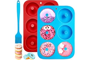 SALADOCY Stampo in Silicone Per Ciambelle, Confezione da 2 Pezzi, Antiaderente, Resistenti al Calore, Per Torte, Muffin, Biscotti, Ciambelle (Rosso+Blu)