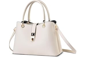 FOLOVEYA Elegant Women Handbags Fashion Ladies Top Handle Bag Classic Designer Tote Bag PU Leather Medium Crossbody Bag Satchel Shoulder Bags for Work Travel Dating Shoping White