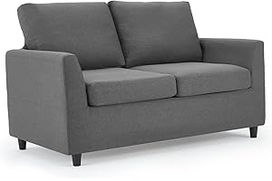 UNIONLINE Sofa 2 Sitzer, kleine Sofa mit schlaffunktion und abnehmbaren Sofabezügen, modernes Doppelsitz Loungesofa Loveseat Couch für Wohnzimmer/Schlafzimmer, Dunkelgrau
