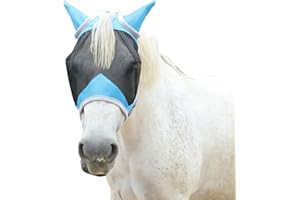 Leberna Horse Fly Mask with Ears, Smoothly Protect Face and Ears from UV & from Insects(Lake Blue, Full)