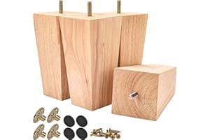 Btowin 6 inch /15cm Solid Wood Furniture Legs, 4Pcs Mid-Century Modern Wooden Pyramid Replacement Feet with Threaded M8 Hanger Bolts & Mounting Plate & Screws for Sofa Couch Chair