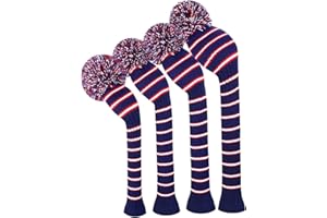 Scott Edward Knit Golf Wood HeadCovers, Set of 4, Fit Driver (460CC) Fairways hybrid/UT, Soft and Thick, Eyes-catching, Black Red White Stripes