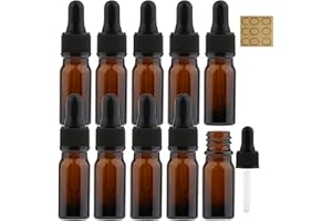 Alledomain 10Pcs, 10ml Amber Glass Bottles with Dropper Pipettes, Mini Empty Dropper Bottles Plastic Black Cap Refillable Sample Container for Essential Oil/Aromatherapy Blends/Chemical Liquid