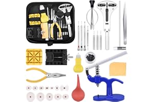 LONGRUNER STARTOGOO Kit de Réparation de Montres, Outils de Remplacement de Batterie pour Montre Outils horlogerie Jeu d'outils d'horlogerie Tournevis ouvreur de boîtier réglable pour la Plupart des Montres