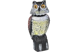 LOVIVER Large Owl Decoy With Rotating Head Bird/Pigeon/Seagull/Crow Scarers Plastic Bird Deterrent for Garden