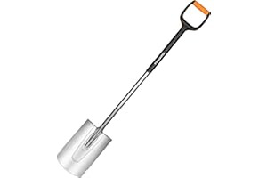 Fiskars Pala de jardín con borde redondo para suelos blandos y poco pedregosos, Longitud: 120 cm, Lámina de acero de calidad/Mango de plástico reforzado con fibra de vidrio, Negro/Naranja, Xact, Talla: l, 1003681