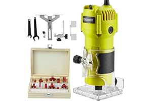 DEWINNER Electric Palm Router Tool, Compact 1/4 Wood Trimmer with Trimmer Transparent Base, Hand Wood Routers Woodworking with 12pcs Router Bit Set for Handwork and DIY