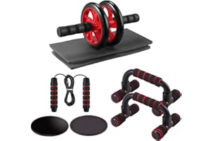 VINTEAM 5-in-1 Ab Wheel Rollers Kit with Push-Up Bars, Jump Rope, Knee Pad, Portable Fitness Equipment for Home & Gym Abdominal Core Exercise Strength Training Workout