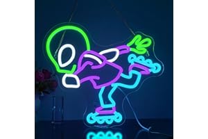 Looklight Skate Alien Neon Sign Alien Neon Signs for Wall Decor Green Purple Led Signs with Dimmable Switch Cool Neon Light Signs for Bedroom Kid's Room Bar Party Skating Room Gift for Boys