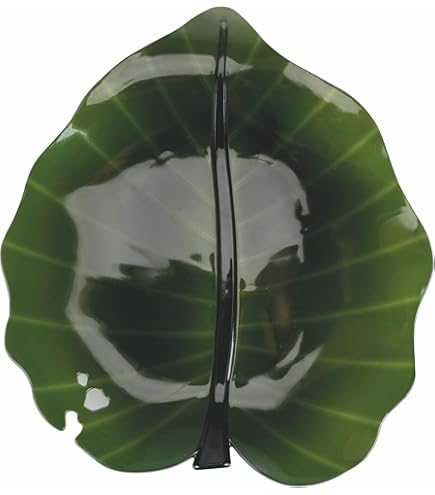 Piatto A Forma Di Foglia Excelsa - Vetro Verde, Design Artigianale - Foto 5
