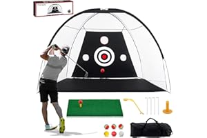 TTCB Sports Golf Übungsnetz 10x7FT mit GolfRasen und 6 Golfbällen – Swing Training Netz für Indoor/Outdoor mit Schlagkorrektor, Tee – Ideal für Golf Driving Range & Simulator, Geschenk für Men
