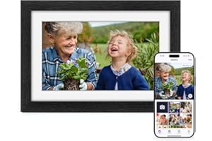 Eptusmey Marco de Fotos Digital WiFi 10.1 Pulgadas Negro Madera de Roble 32 GB Pantalla Táctil IPS HD de 1280x800, Comparta Fotos Videos a Través de la Uhale, Regalos para Mujeres y Hombres