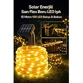 Yellowtech Solar G&uuml;neş Enerjili 100 Led 12 Metre Su Ge&ccedil;irmez Flex Boru Bah&ccedil;e Balkon Işığı