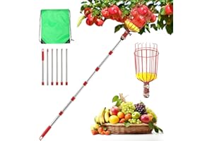 seOSTO Recoge Frutas Telescopico 2.6m, Palo Extensible Acero Inoxidable, Cesta de Alambre con Espuma Protectora, Recogedor para Manzanas, Naranjas, Cítricos, Recoger Frutas de Árboles Altos
