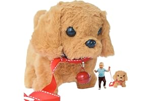 HOWADE Toy Dogs for Kids, My Realistic Robot Puppy Electronic Walking Dog Toy-Walking, Barking, Wagging Tail Stuffed Musical Pet Interactive Plush Toys for 2-8 Year Old Boys Girls Presents (Brown)