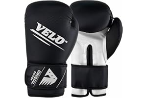VELO Boxing Gloves Sparring Muay Thai Kickboxing Pro Heavy Training Maya Hide Leather Ventilated Palm Long Wrist Support Punching Bag Pads Workout MMA Gym Men Women- 10 12 14 16oz