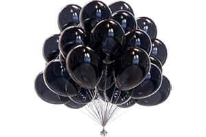 OWill Ballon Noir,50pcs 10 pouces Ballons de Baudruche,Ballons Anniversaire,Fête d'anniversaire,Anniversaire de Mariage,Communion de baptême,Baby Shower,Décoration d'anniversaire