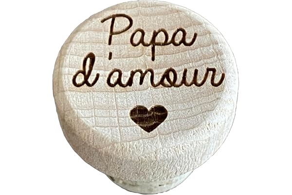 Bouchon de Vin en Bois de Hêtre Gravé 'Papa d'Amour' - Cadeau Idéal pour la Fête des Pères - Artisanat Français de Qualité Supérieure pour un Papa D'Amour