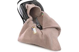 SOLVERA_LTD Einschlagdecke Babyschale 80x80cm | Für Neugeborene & Babys bis max. 4 Monate | Kuschel-Bouclé Lammfell-Optik | Warm & Antiallergen | Nur 3-Punkt-Gurte | Winter & Herbst (Beige)