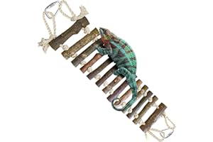 SunGrow Gecko Wooden Ladder Bridge, 43 x 8 cm, Enrichment Exercise Gym, Interactive Swing Perch for Resting, Metal Clasps for Hanging, Vertical Wood Stairs for Climbing, Reptile Accessories & Supplies