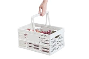 ZHJINGYU Collapsible Crate, 20L Collapsible Storage Box with Handle, Plastic Crate for Milk Clothes Toy Book Snack Fruit Grocery Storage (White)