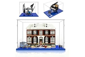AAABOX Grande Teca Espositiva 45x40x35 con Base Blu,3mm Acrilico Trasparente Antipolvere Vetrina per Home Alone House 21330 Star Wars Tie Interceptor 75382 Modello Collezione