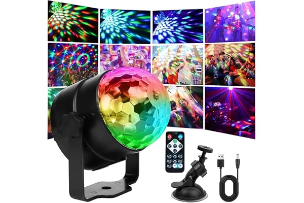 URAQT Boule Disco, Boule à Facette Couleurs, 360° Rotative Boule Disco Lumineuse Rotative avec Câble USB 1.2M,7 RGB 3 Modes avec Télécommande, Lampe de Scène Projecteur pour Fête,Bar,Club,DJ,Noël.