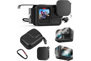 SDHIIOLP Go Pro Hero13/Hero 12 /Hero11 /Hero 10 /Hero 9 Schwarz Silikonhülle GoPro Zubehör mit PU-Mini-Tragetasche & Batterieseitige Abdeckung & Objektivdeckel & Displayschutzfolien & Lanyard